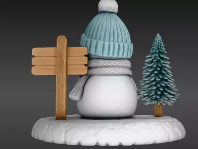Cozy Snowman Decor Set 3D Scene Model Winter Figurine Christmas Low-poly 3D model