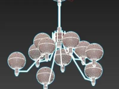 tummm modern chandelier with brass and glass globes 3D model