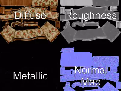 Elegance Floral Sofa model pack Low-poly 3D model