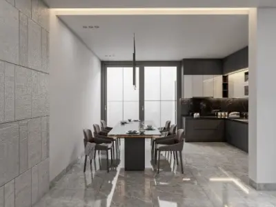 Living Room And Kitchen Interior Model  3D model