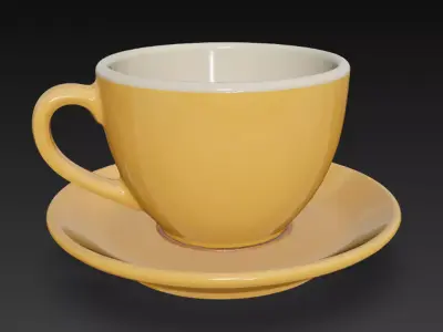 Yellow Cup with Saucer Low-poly 3D model