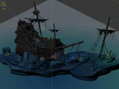 Game Cartoon Undersea City - Shipwreck 02 3D model