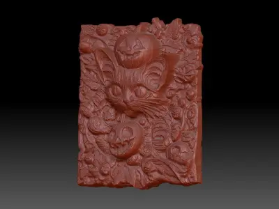 hallowen cat and pumpkin baserelife 3dmodel   3D print model