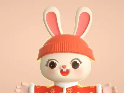 cartoon new year rabbit 3D model