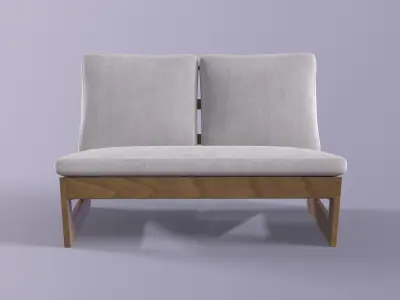 Love Seat with cushions teak Low-poly 3D model
