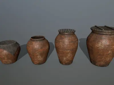 vase set clay pot Low-poly 3D model