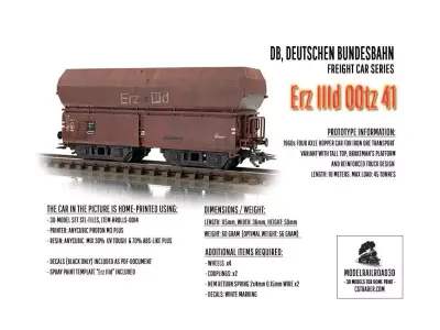 ROLLS-0014 German State Hopper car Erz IIId H0-scale 3D print model