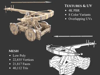 Medieval Siege Engine Ballista Low-poly 3D model