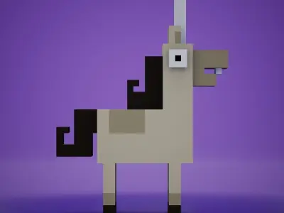 Voxel - White Unicorn Low-poly 3D model