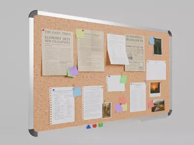 Customizable Metal Wall Cork Board - Pin Notice Board Low-poly 3D model