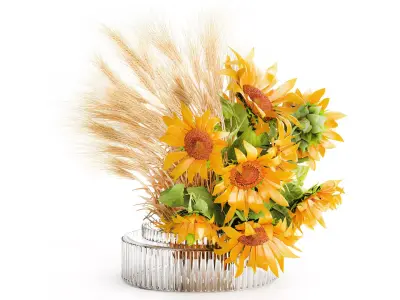 Beautiful bouquet yellow wild flowers wheat ears sunflower 607 3D model