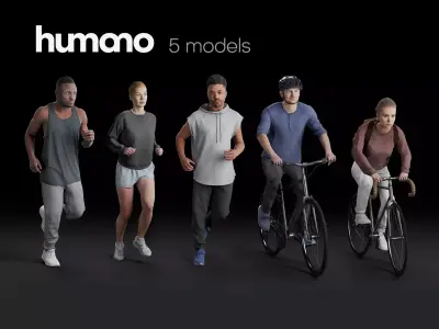 Humano 5-PACK - PEOPLE - SPORT JOGGING BIKING - 5x 3d models 08B
