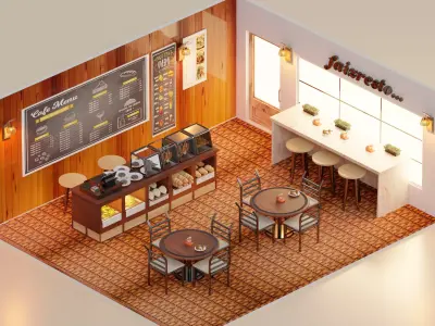 Interior Full set furniture Restaurant  Low-poly 3D model