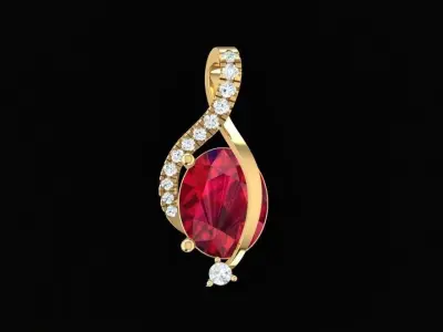 Elegant Teardrop Red Gemstone Pendant 3D Model 226 3D print model