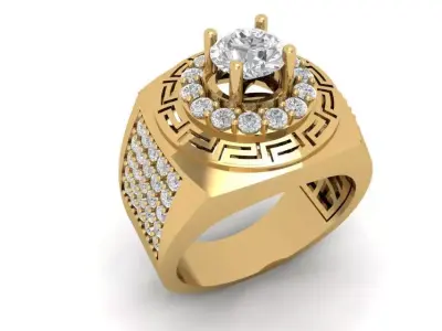Luxury Greek Key Diamond Men Ring 593 3D print model