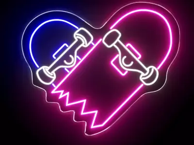 Heart Skateboard Neon Sign 3D model
