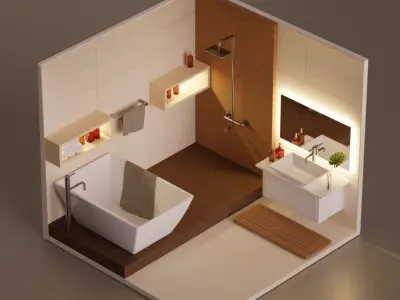 5 Lowpoly Bathroom with bathtub and sink Low-poly 3D model