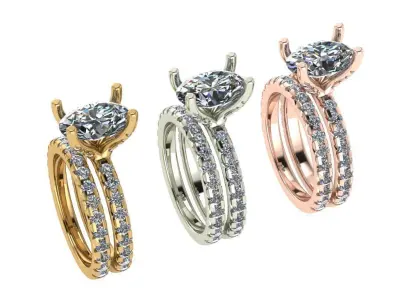 Oval cut solitaire diamond ring with matching band 3D print model