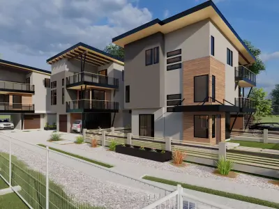 3 Modern 3Storey unit in a lot Low-poly 3D model