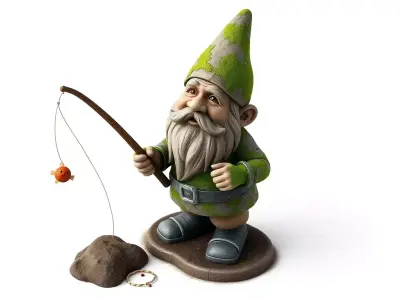 Garden Gnome Fisherman Statue Low-poly 3D model