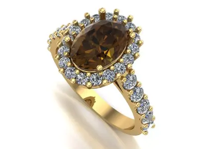 Oval Gemstone Ring with Brilliant Accents 3D print model