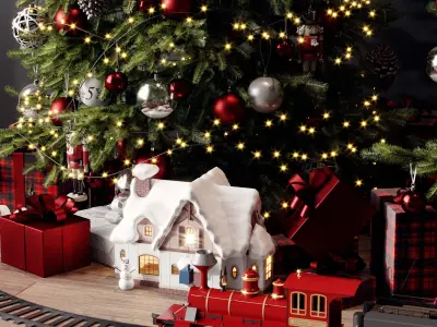 Christmas set 1 tree with stars hanging from it 3D model