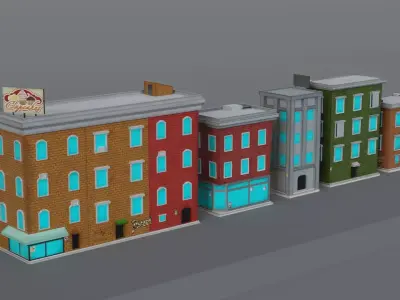 Stilized Buildings Low-poly 3D model