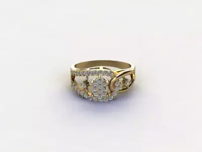 Stylish Women Gold Ring with Pave Diamond Setting 3D print model