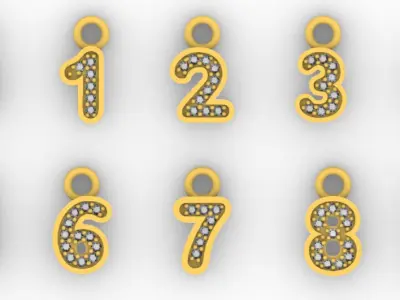 Numbers Charms Numeros lisos y con gemas 3D print model