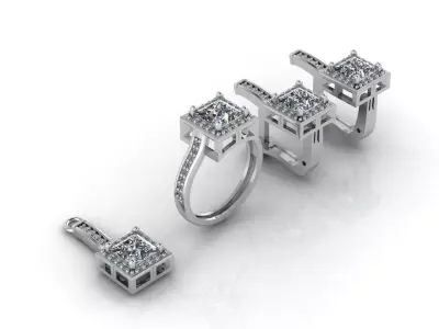 Mini Set Ring Pendant Earrings STL 3DM Womens Jewelry 3D print model