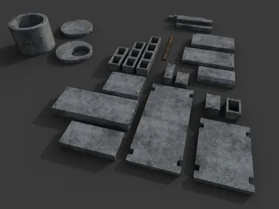Concrete blocks pack Low-poly 3D model