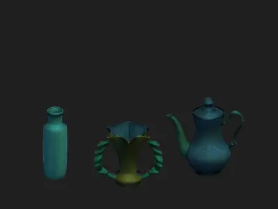 3 beautiful vases Low-poly 3D model