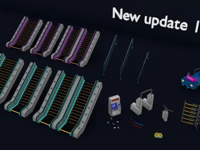 3D Pixel-Art Underground Subway Metro Station level Modular Kit Low-poly 3D model