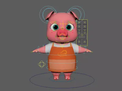 Asset - Cartoons - Animal - Pig - Rig 3D model