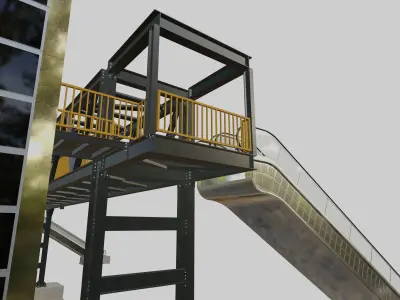 Steel Pedestrian Bridge-Elevator-Escalator-Truss Type-23 3D model