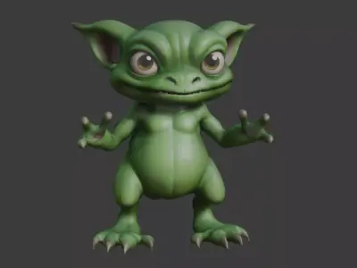 Cute green monster Low-poly 3D model