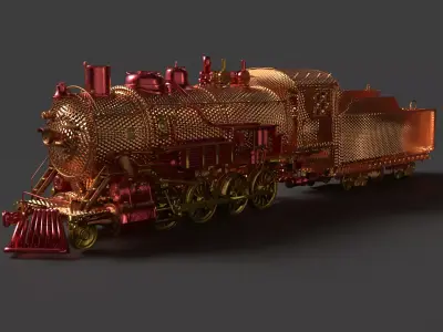 Steam locomotive train   Low-poly 3D model