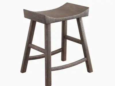 Old Wooden Chair Set Low-poly 3D model