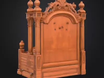Ornate Carved Wooden Idol Throne Antique  Low-poly 3D model