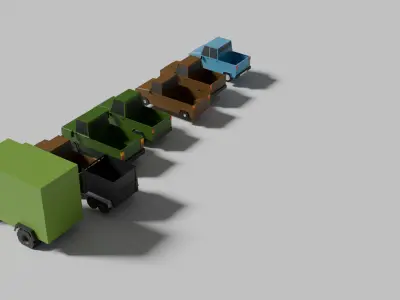 Low Poly Pickup Trucks Pack   Game Ready Low-poly 3D model