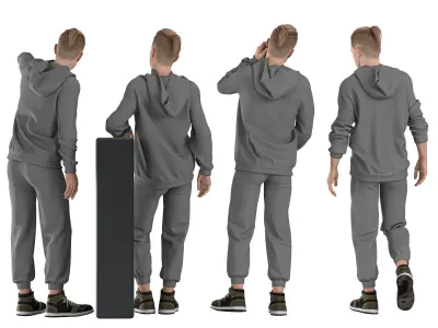 Casual Boy sport wear 04 Poses Low-poly 3D model