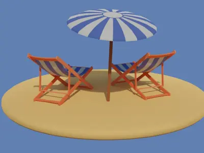 Low Poly Beach Scene Free 3D model