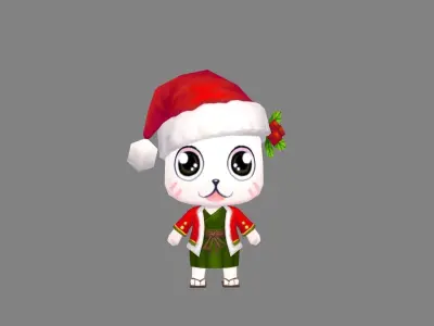 Cartoon Christmas Cat Mascot - White Low-poly 3D model