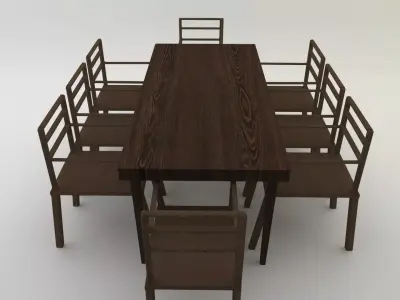 TABLE dining with six chairs 3D model