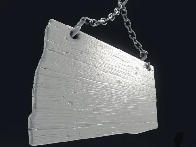 3D Wooden Sign with Chains 3D model