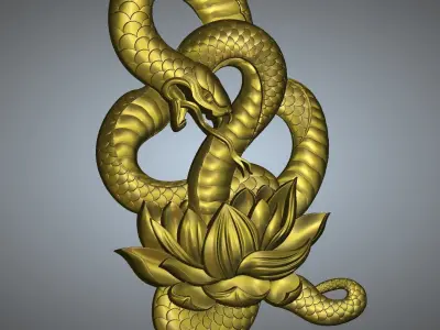 Snake with lotus flower 3D print model