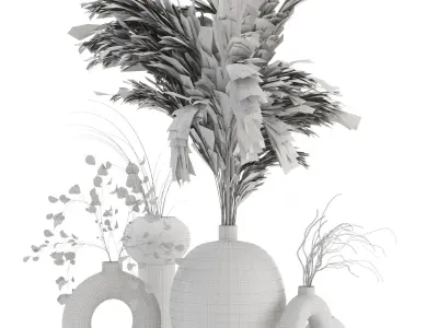 Dry plants 09 - Dried Plantset Pampas whit Concrete vase  3D model
