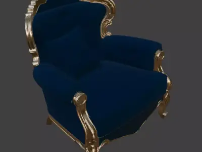 Luxury Navy Wingback Armchair 3D model