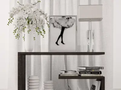 Decoration set 7 console table with vase of flowers 3D model