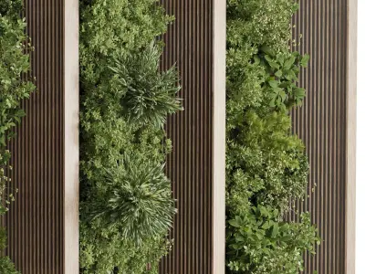 Plants Set Partition In Wooden Frame - Vertical Graden 3D model